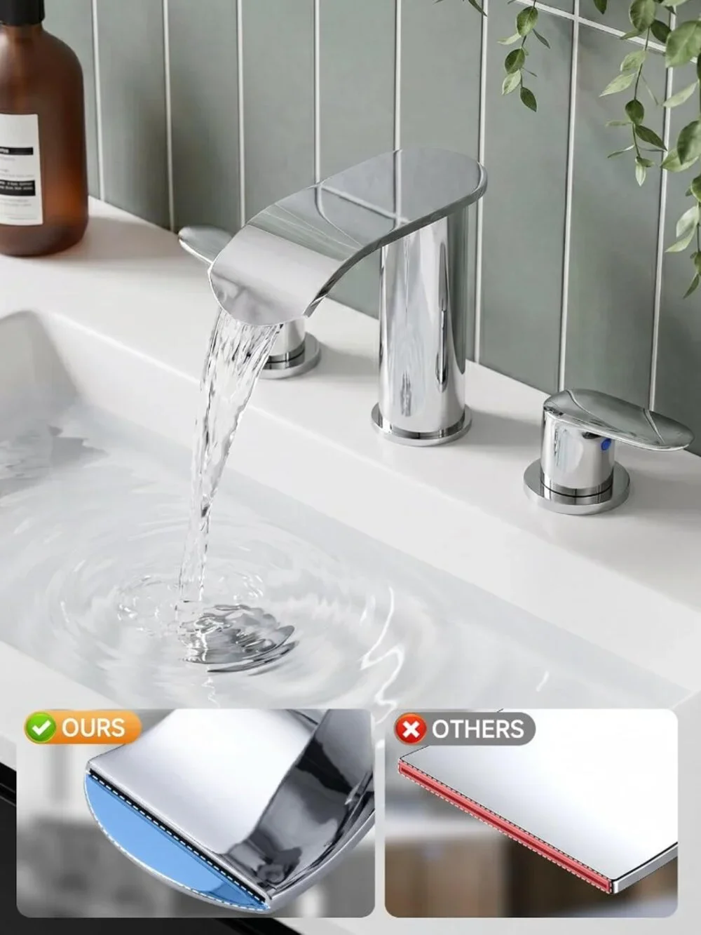 Chrome 8-Inch Widespread Bathroom Faucet with Waterfall Spout & Pop-Up Drain